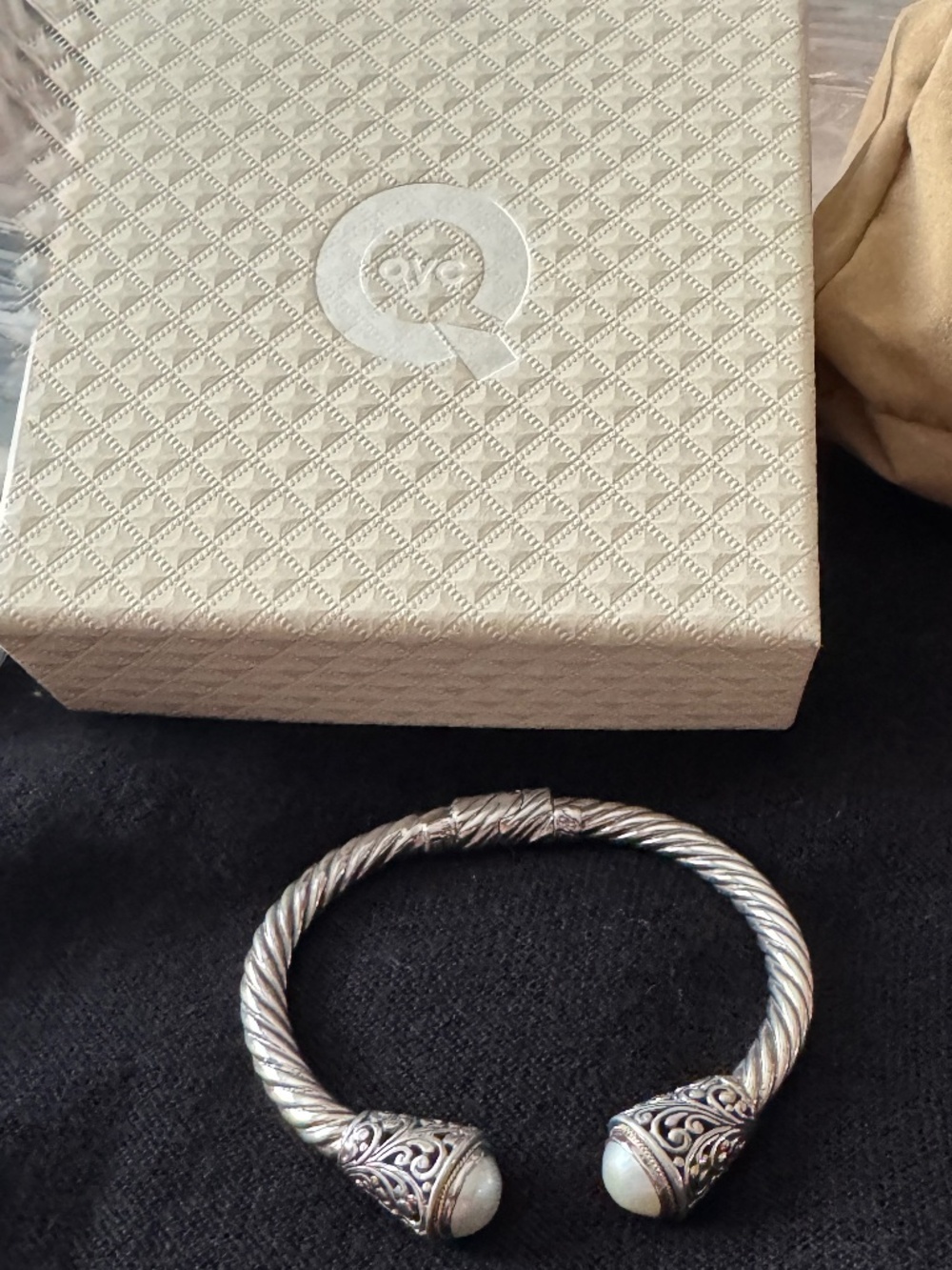 NIB Artisan Crafted Sterling Silver 18K Mabe Pearl Cable Cuff Bracelet QVC